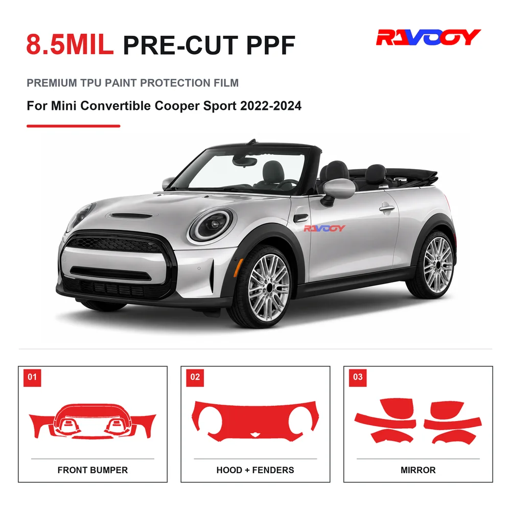 Precut PPF For Mini Convertible Cooper Sport 2022-2024 8.5mil TPU Clear Paint Protection Film Self Healing Hydrophobic UV