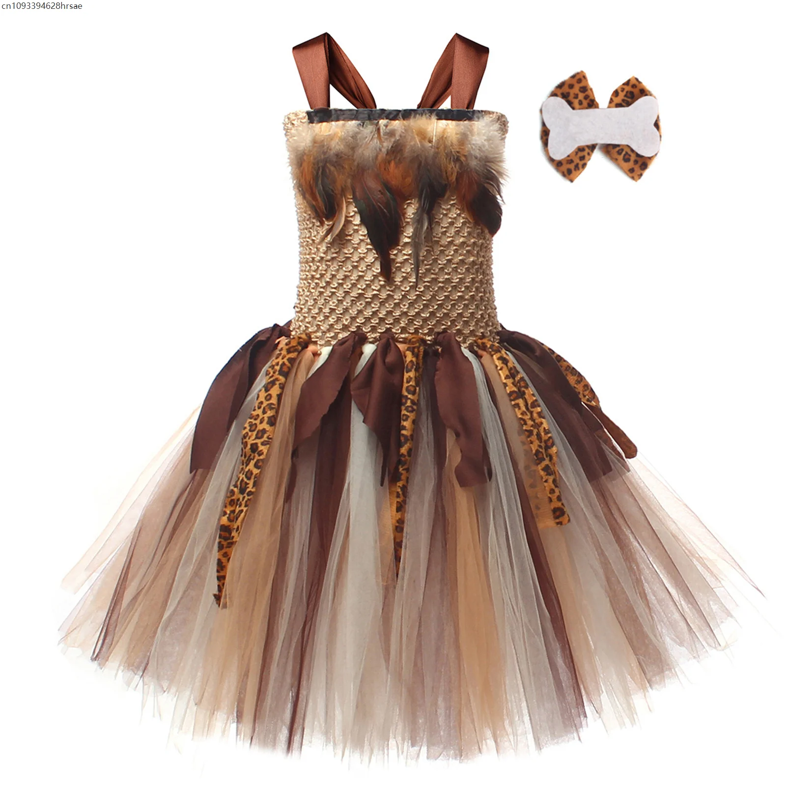 

Kids Savage Primitive Caveman Tutu Dress for Girls Leopard Indian Indigenous Costume Halloween Carnival Jungle Party Clothes