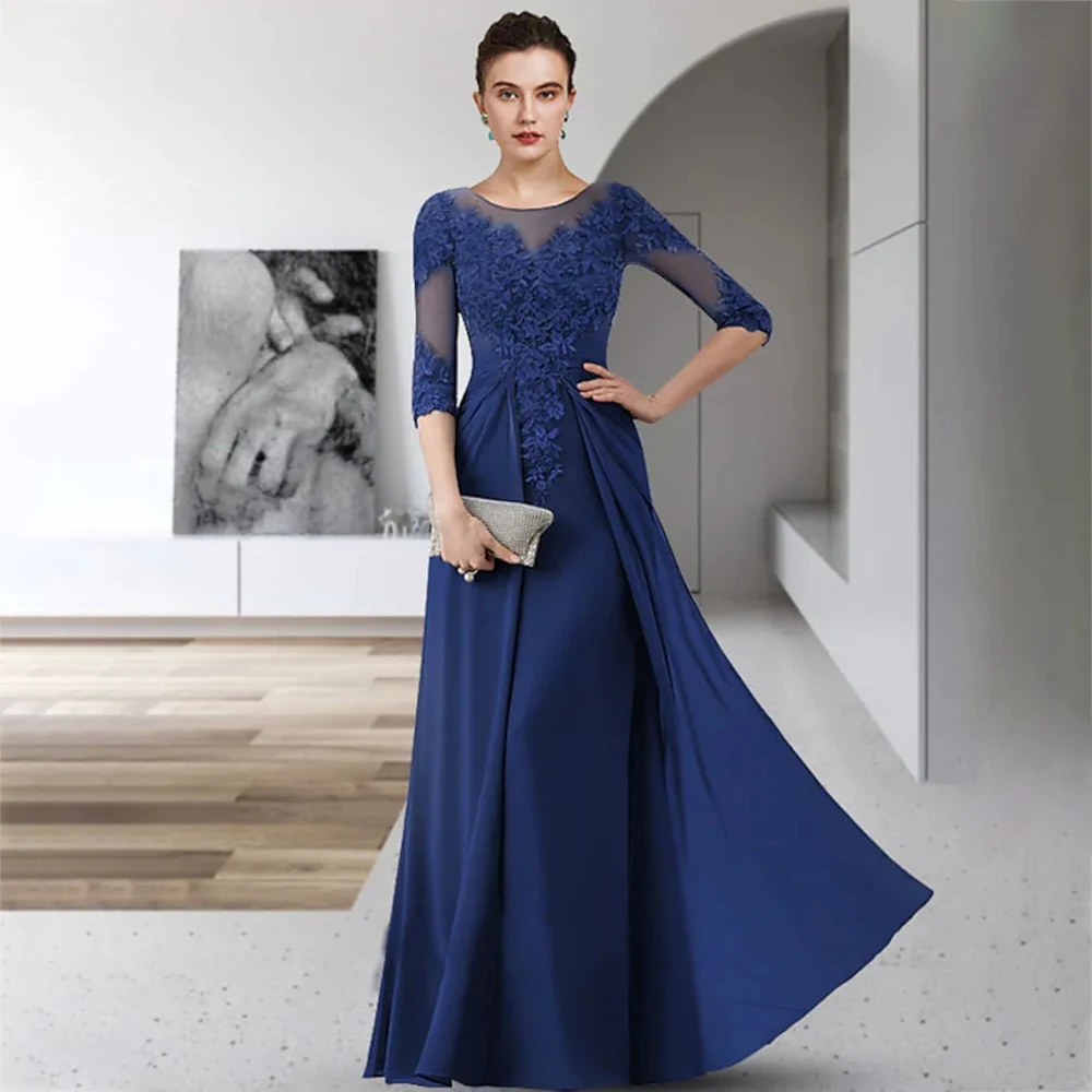 

Laxsesu Elegant Sheath Mother Of the Bride Dress Half Sleeve Appliques 2022 Jewel Neck Floor Length Mother Of The Bride Dresses