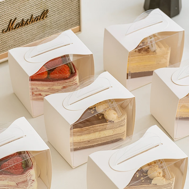Transparent Cake Packaging Box Handheld 2 Inch 3 Inch Three Inch Layered Cut Cake Box Packaging Paper for Baking And Cooking