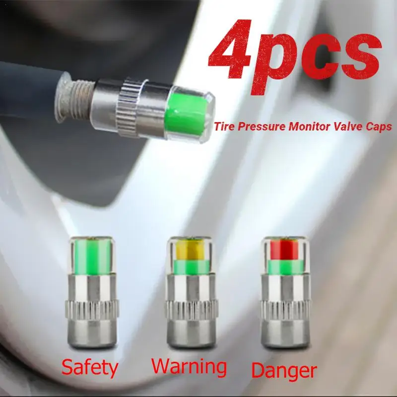 4pcs Motorcycle Car Tire Pressure Monitor Valve Cap Sensor Indicator Eye Alert Auto Tire Pressure Inspection Tool Tire Valve