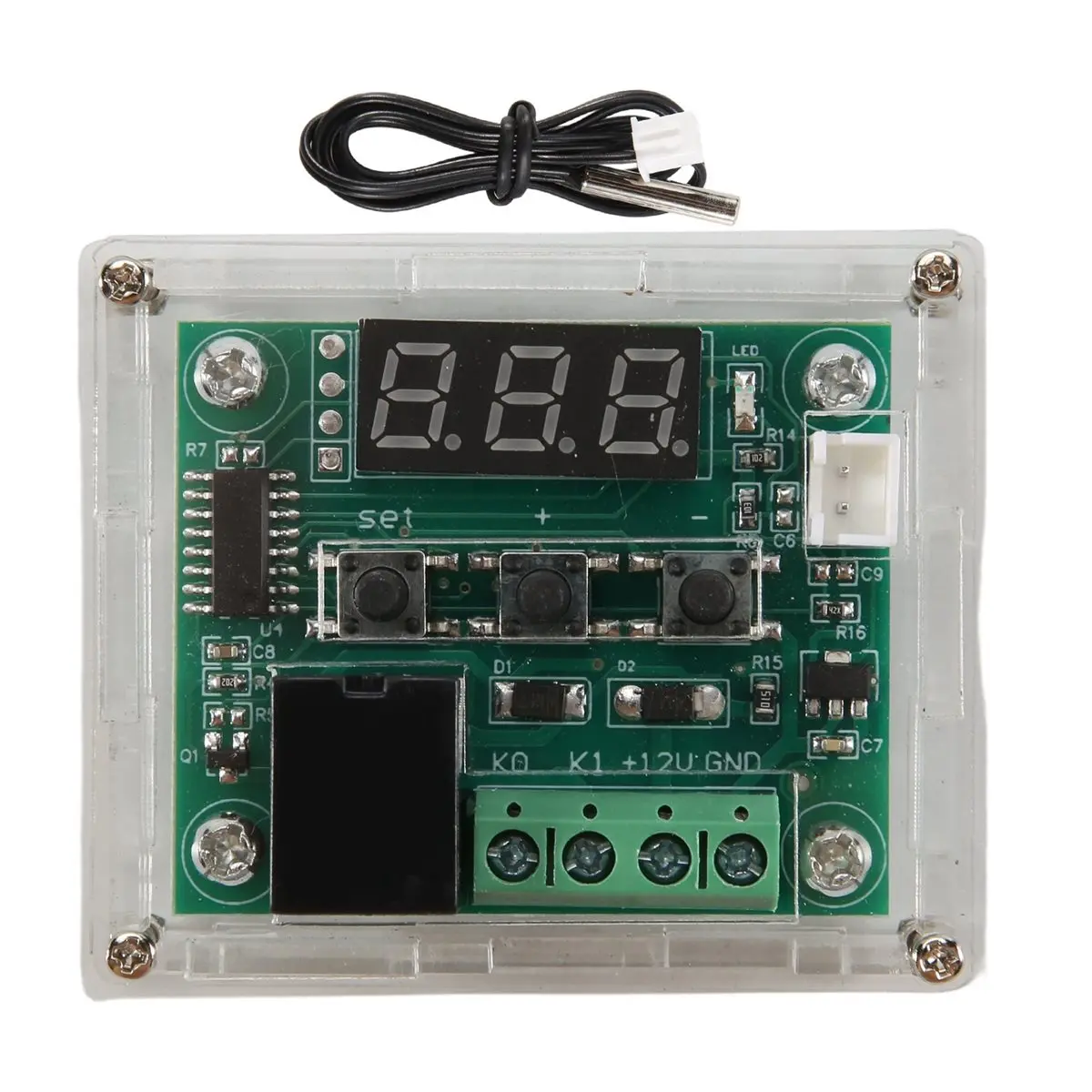 ABFS W1209 Digital Thermostat Control Board RED Digital DC 12V, -50 to 100℃, Waterproof Sensor Switch Plate with Case