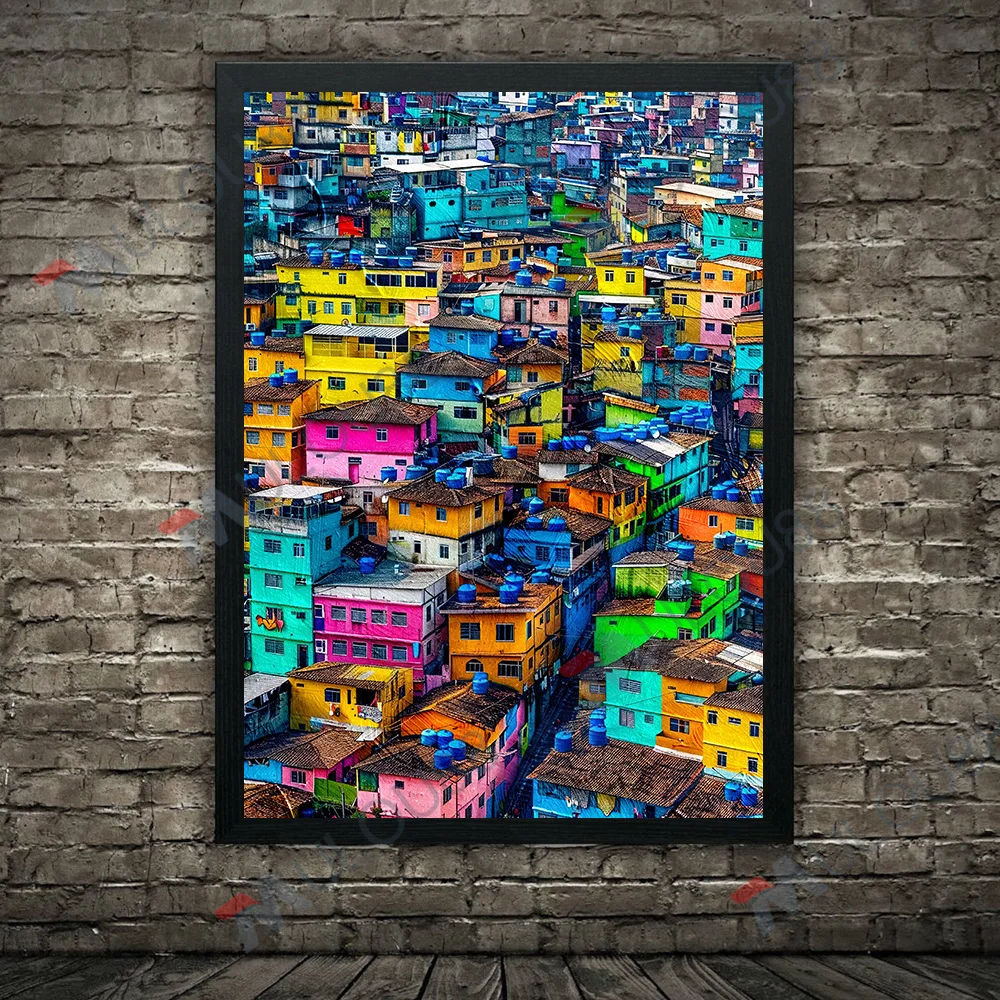 Brazilian Favela Inspired Giclee Print Wall Art,Sunset Over Favela Abstract Art Painting Print Home Decoration Unframed