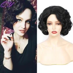 Synthetic Short Black Nature Wavy Curls Wigs For Women Daily Or Party Use Middle Score Lady Wig