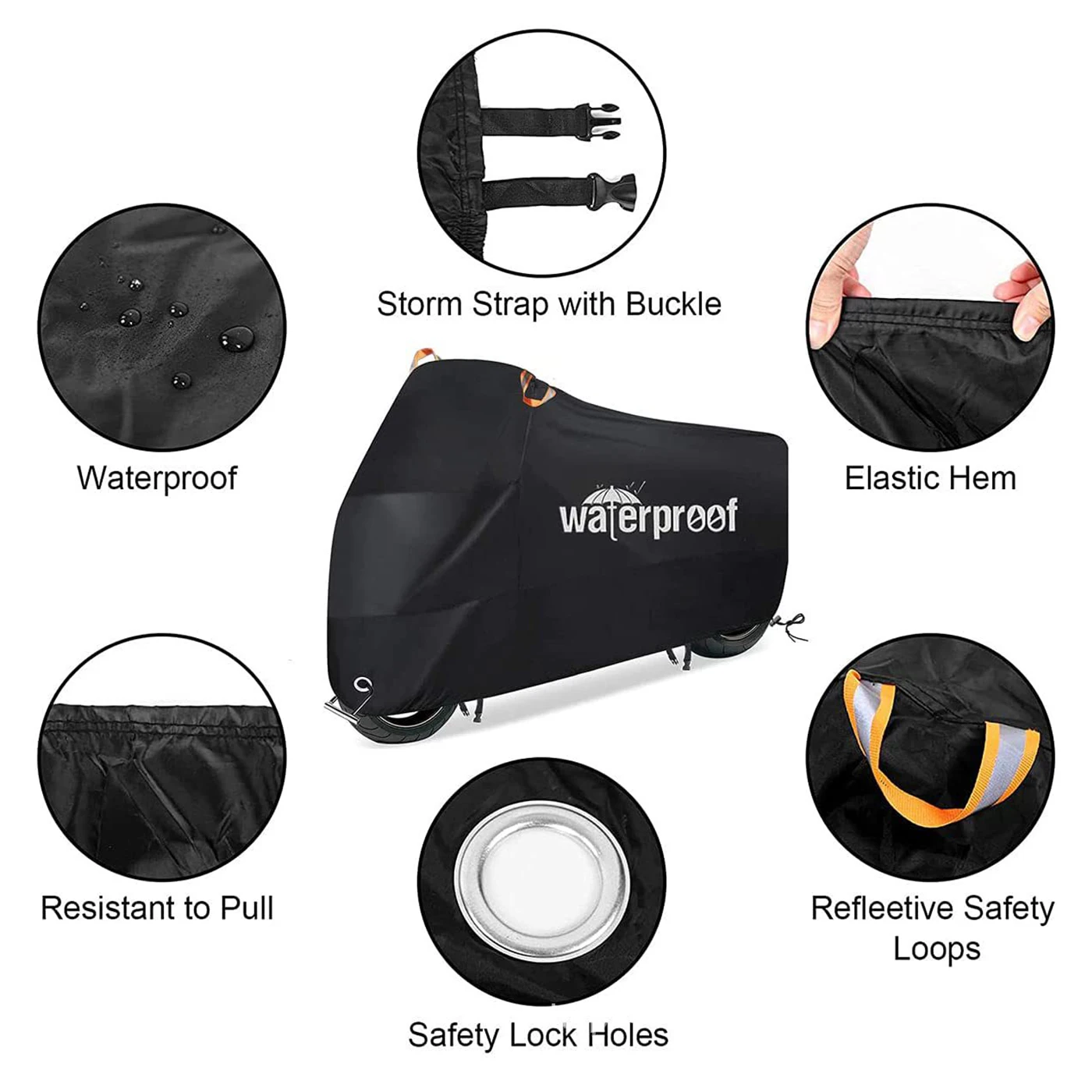 All Season Black Waterproof Sun Motorcycle Cover, Motorbike Cover Universal Weather Sun Outdoor Protection with Storage Bag