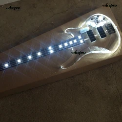 In Stock 4 String Electric Bass Guitar, White LEDs Light, Clear Acrylic Body, Maple Neck, Rosewood Fretboard, Free Shipping