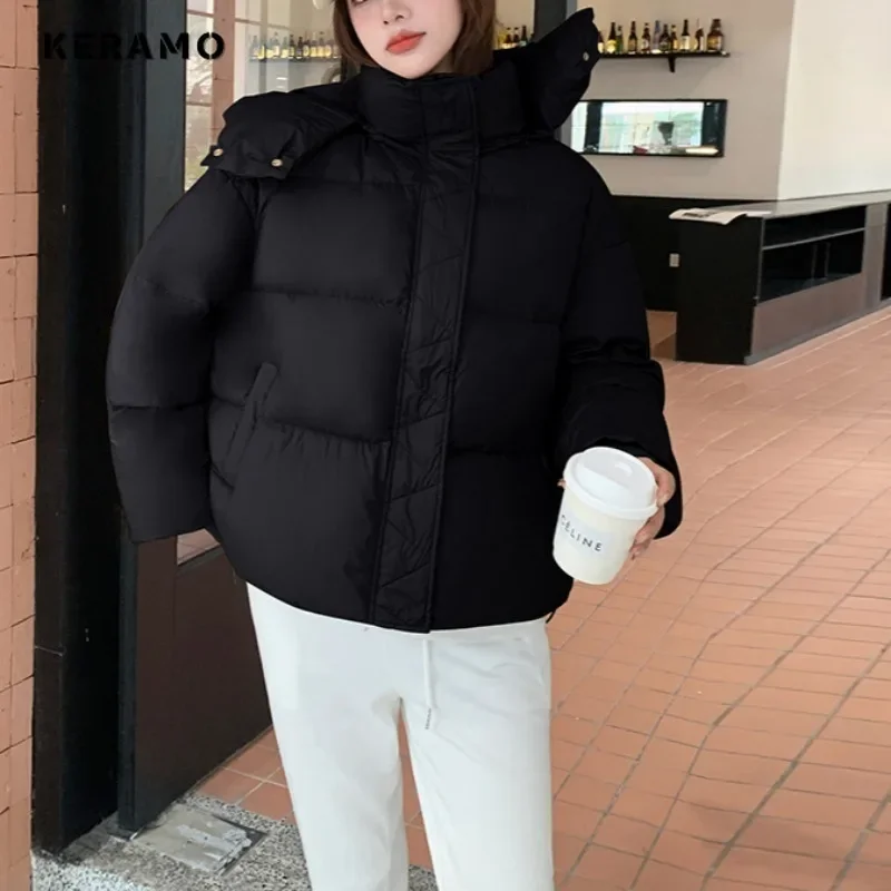 2024 Winter American Retro Style Solid Single Breasted Parkas Warm Thick Jacket For Women Casual Outerwear Vintage Zipper Coat