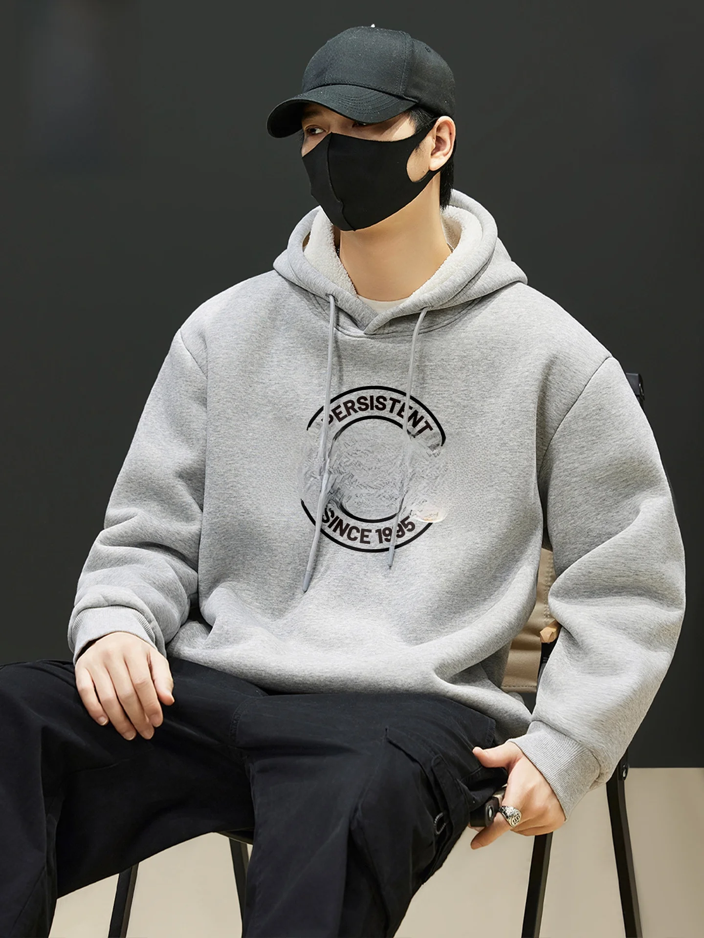 

Men's Hoodie Winter Thiened Fce Casual Streetwear ey Print Sweatirt Warm Comfortable Cotton Polyester Blend