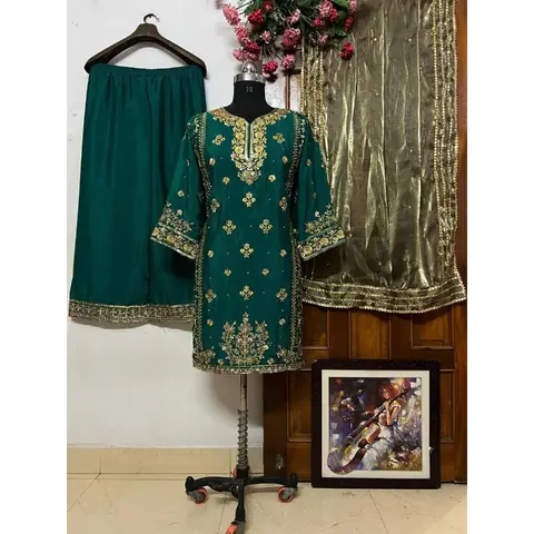 Green Salwar Kameez 파키스탄 원피스 인도 디자이너 웨딩 파티 코스튬