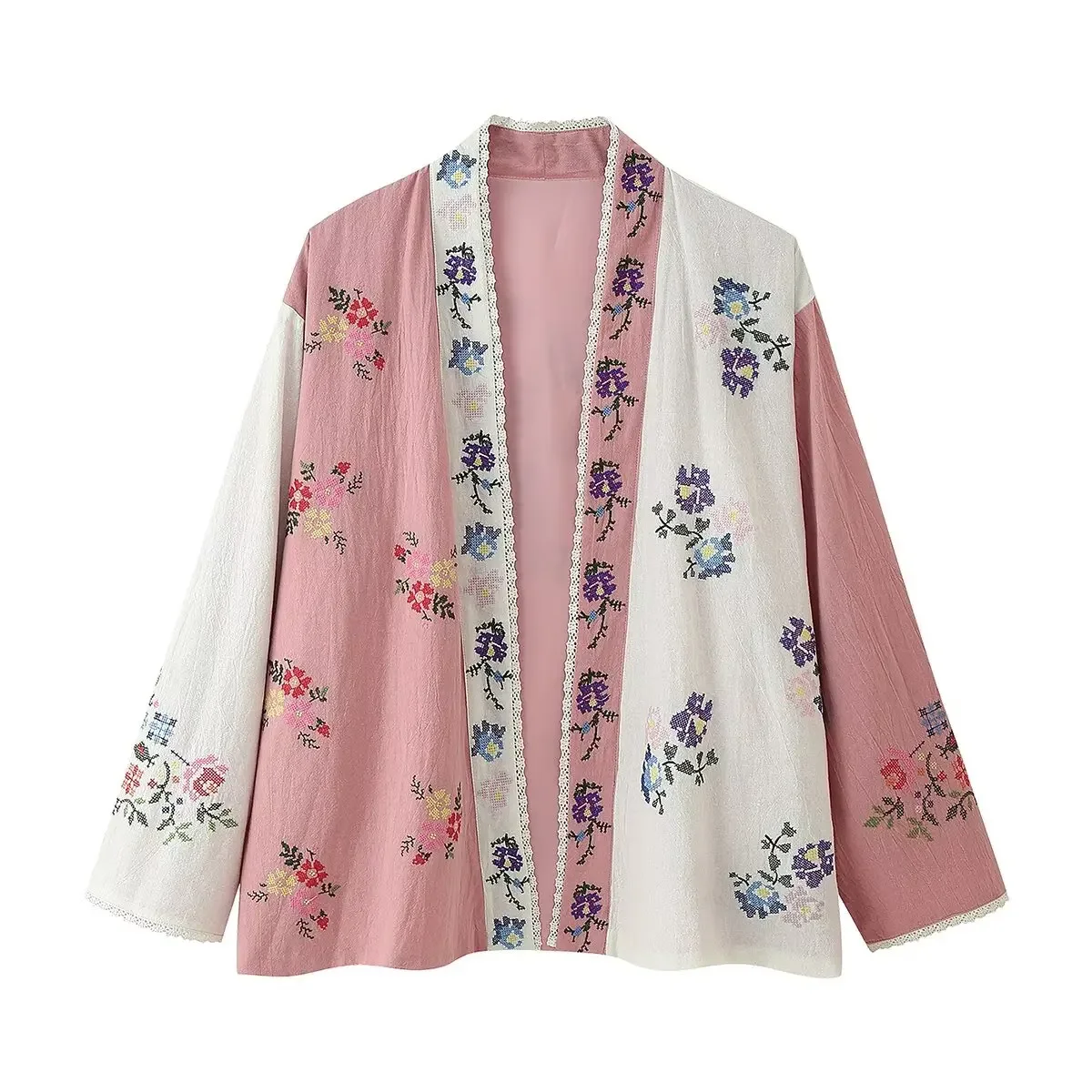 

Women Chic Floral Embroidered Jacket Streetwear Chic V-neck Casual Elegant Outerwear Daily Commute 2025 Fall Fashion Office Coat