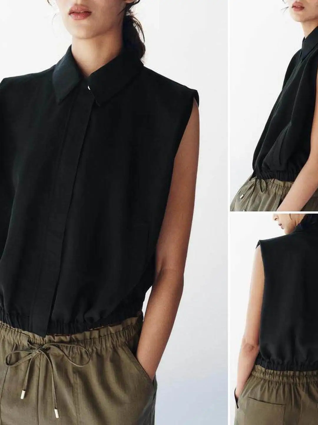Casual Fashion Balloon Style Vest Simple Flip Collar Sleeveless Top Women's Spring City Walk Outerwear Polyester Fiber