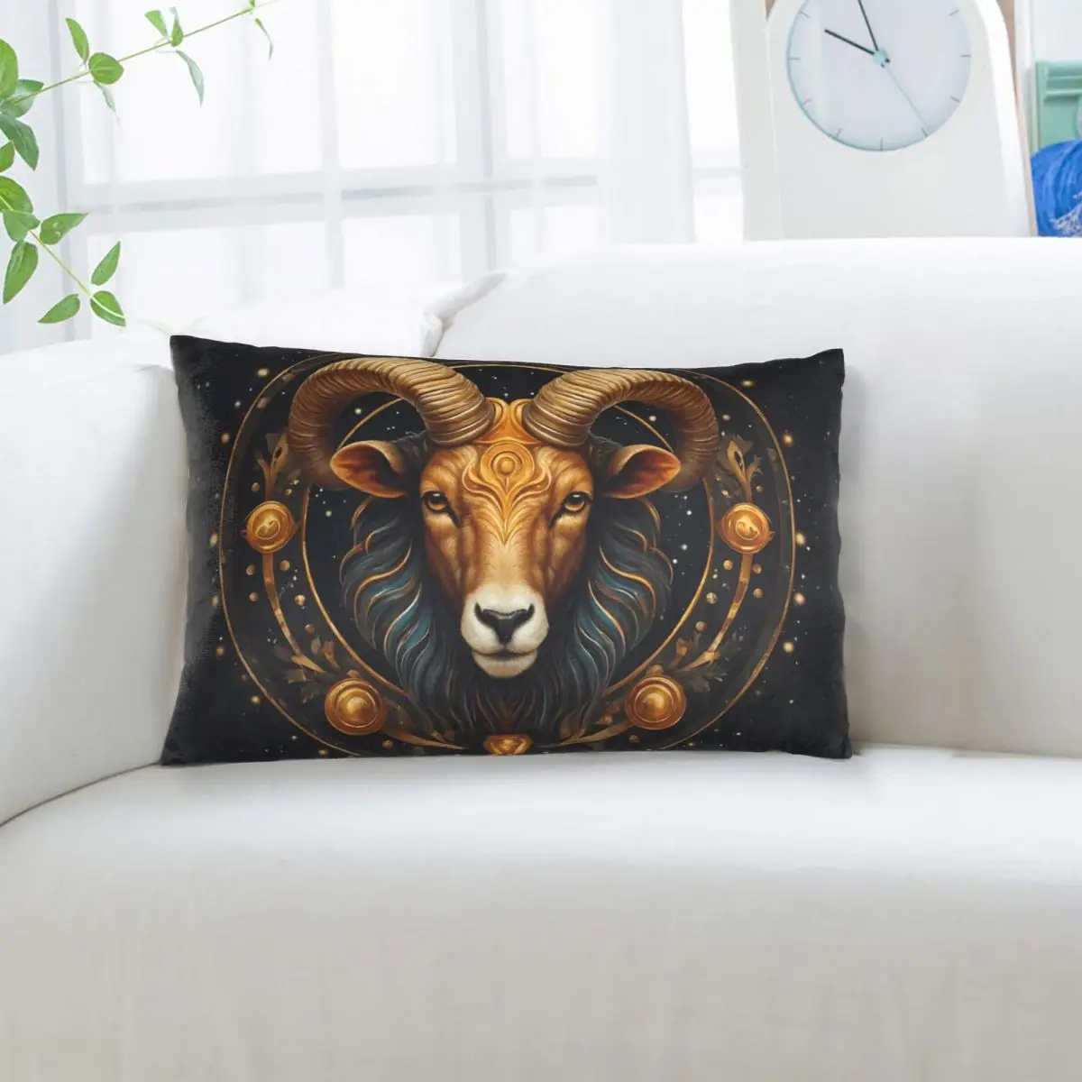 Aries Zodiac Celestial Goat And Ram Horns Print Rectangle Pillowcase Cushion Cover Decor Bedroom Bed Home Comfort Throw Pillow