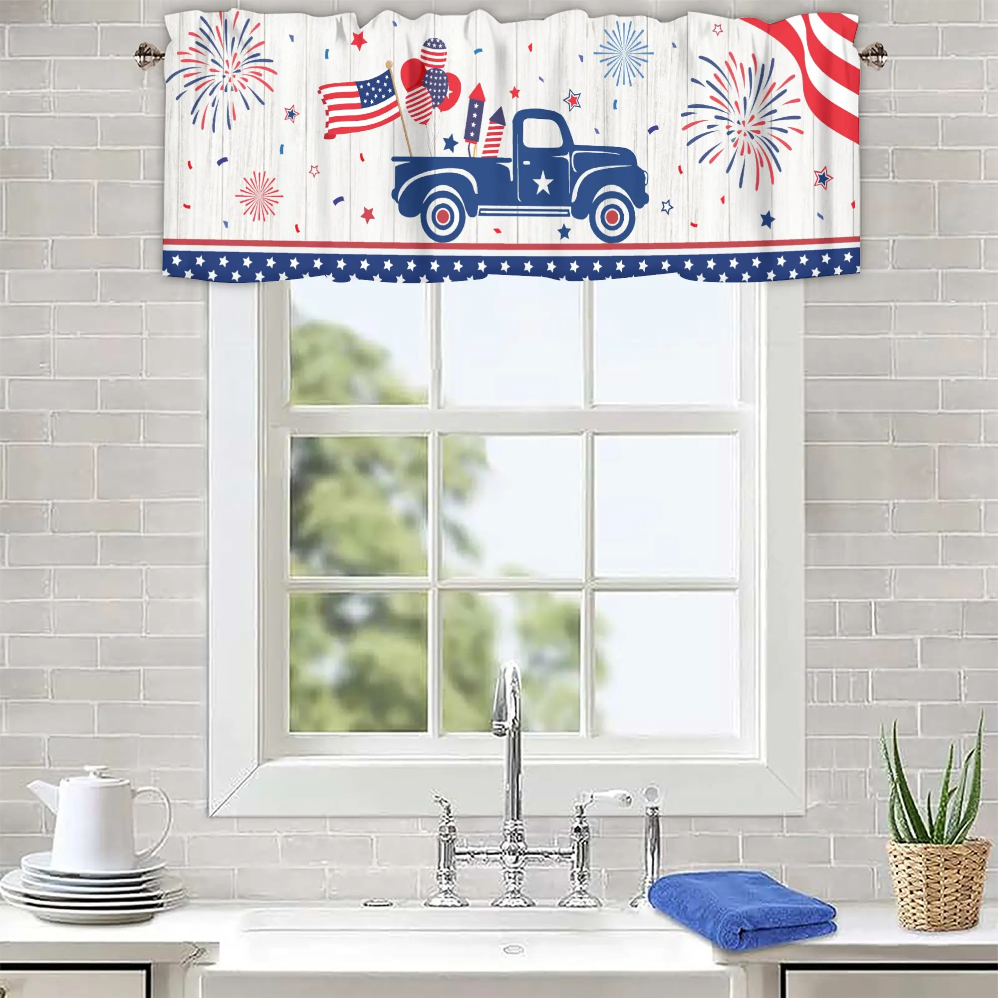 USA Flag July 4th Independence Day Kitchen Valances for Windows, Compact Window Curtain for Small Kitchen Spaces,style 5