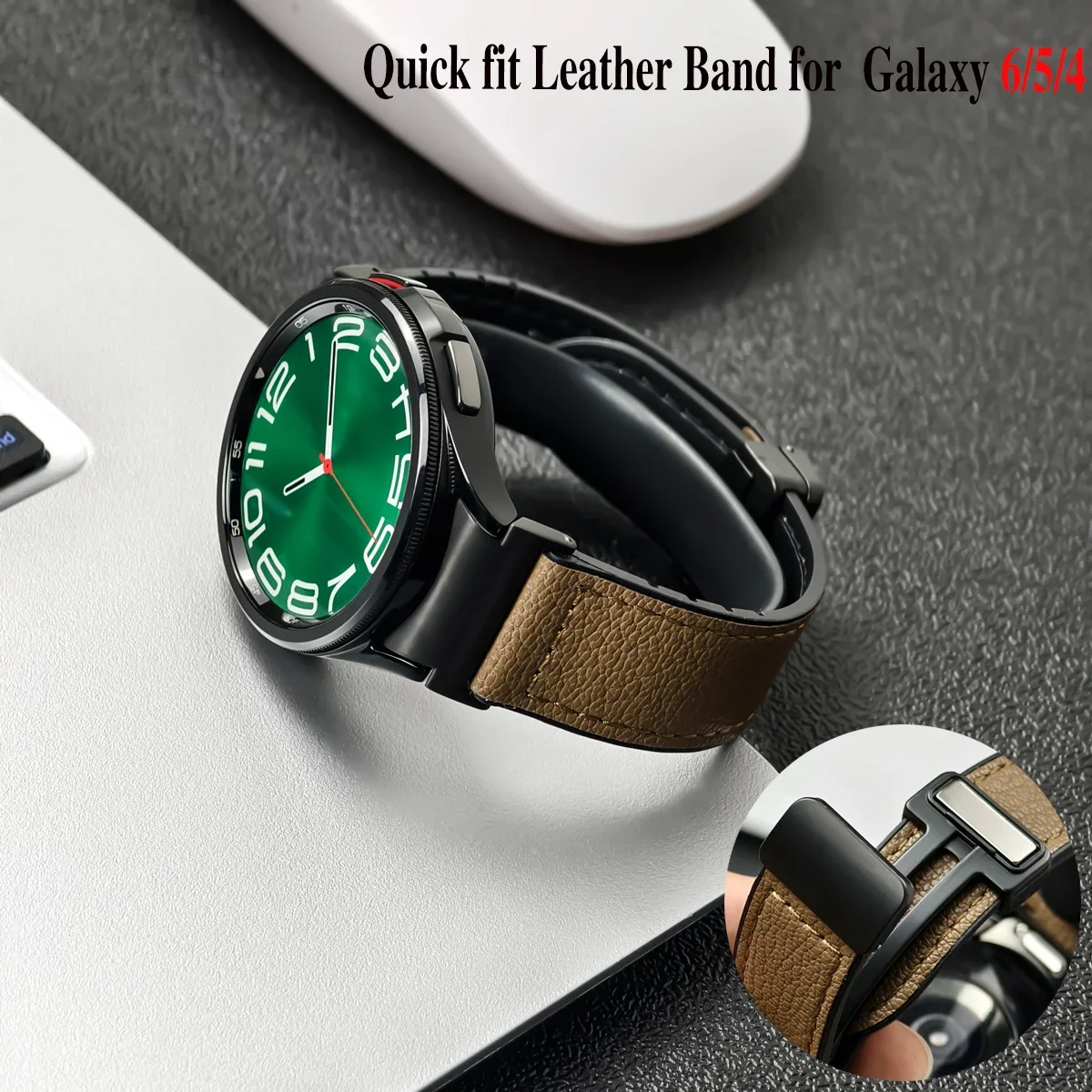 20mm Quick fit Leather Band for Samsung Galaxy Watch 6 5 4 40 44mm watch 5 pro 45 for 6/4 classic 43 47mm 42 46mm No Gaps Strap