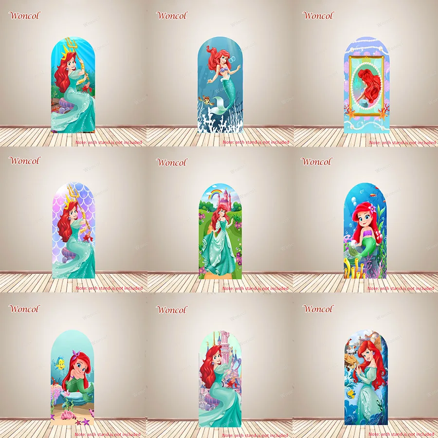 Little Mermaid Ariel Arch Backdrop UnderSea Mermaid Backdrop Girl Birthday Baby Shower Double-Sided Arch Cover Photography Decor