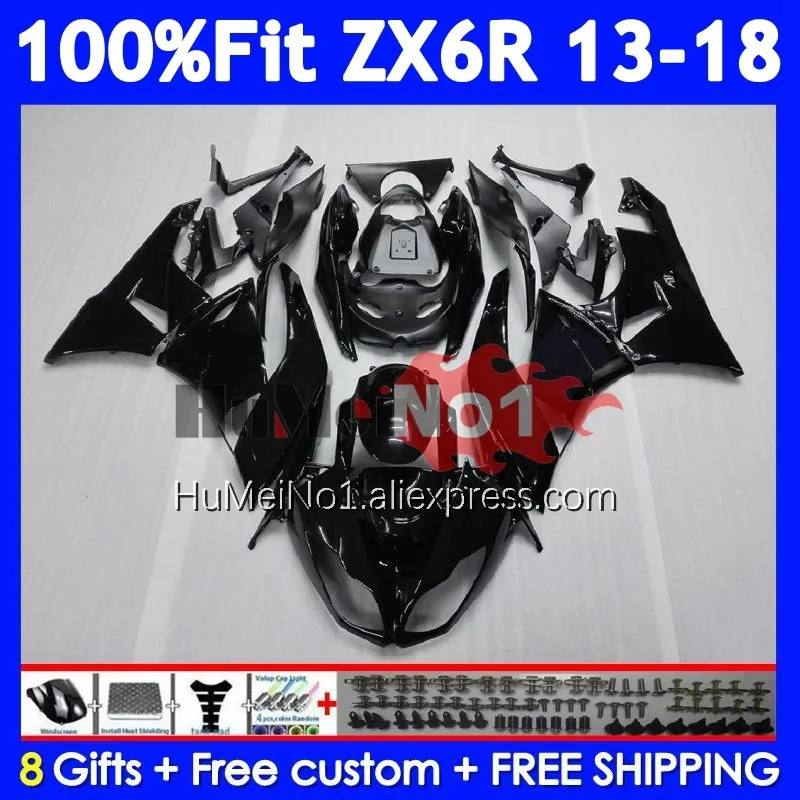 Body For KAWASAKI NINJA ZX 6R 636 ZX-6R 209No.1 ZX6R 13 14 15 16 17 18 Glossy black 2013 ZX636 2014 2015 2016 2017 2018 Fairing