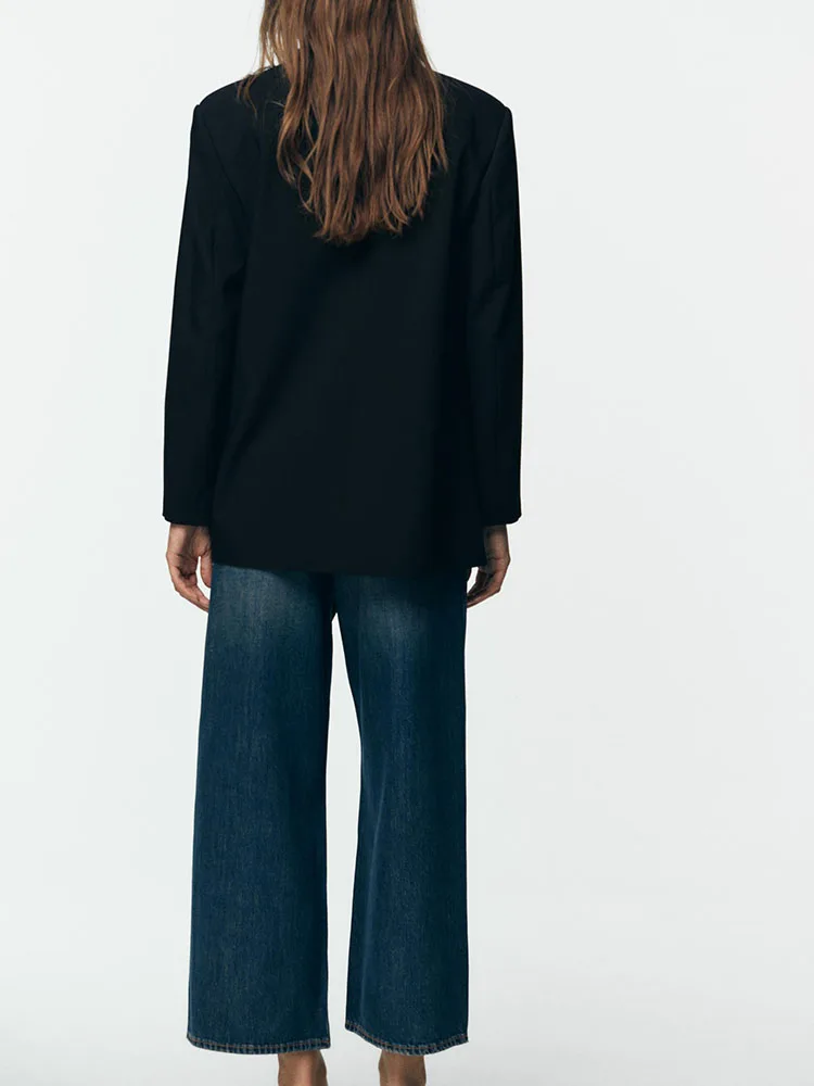 Herfst 2025, hoogwaardig los lang Sve-pak met dubbele rij knopen, Jaet Faionable bovenkleding, comfortabele pasvorm, Chinese sle-top