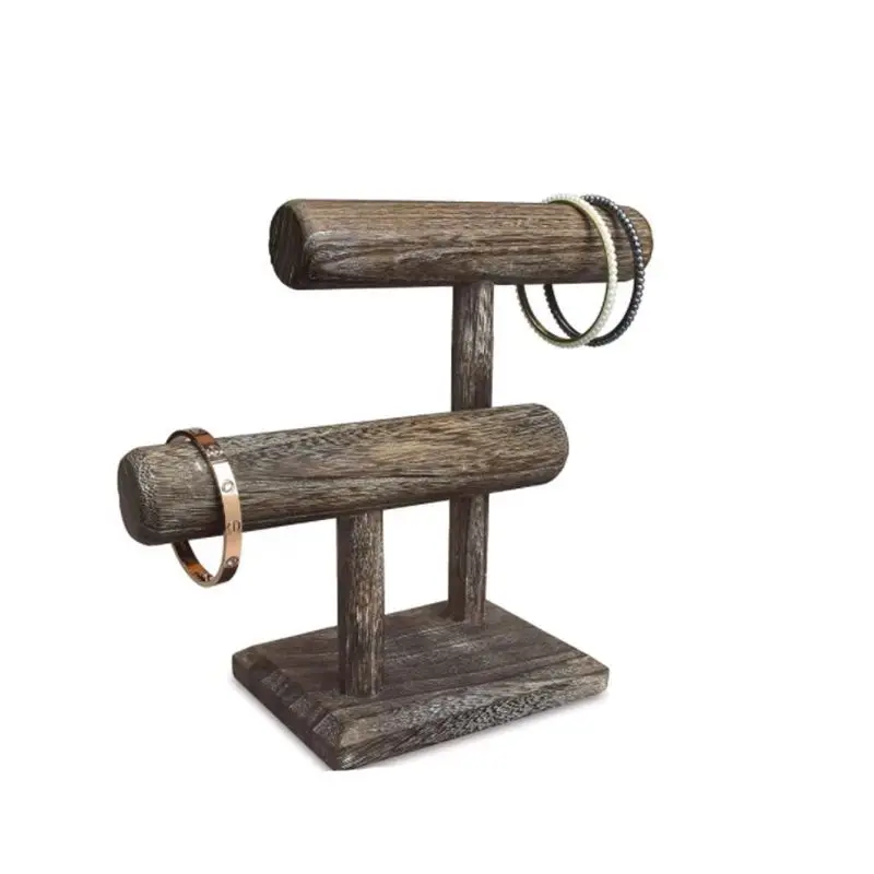 الصلبة الخشب القديم 1/2 طبقة سوار رف مجوهرات تخزين سوار عرض معلق سوار قلادة رف ساعة مجوهرات حامل الرف #4