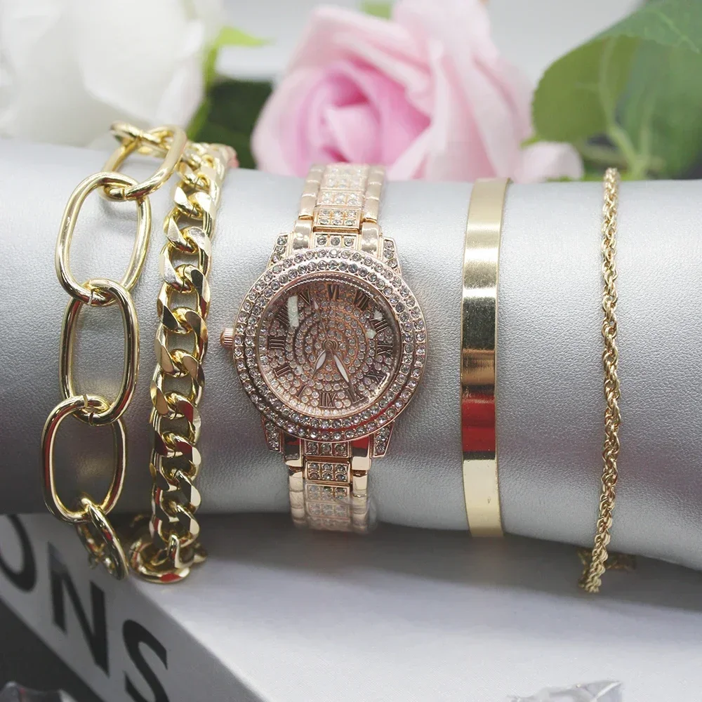 5pcs Set Classic Ladies\' Watch Bracelets for Women High Quality Fashion Waterproof for Fancy Party Friend Gift Include Box