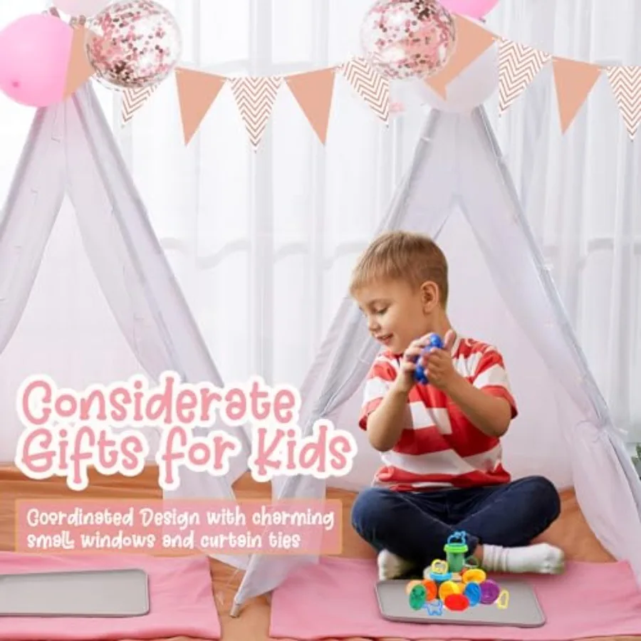 Barraca tipi de 4 pacotes para crianças com cobertores leves e bandejas, barraca de brincar infantil de algodão natural, edredão infantil lavável