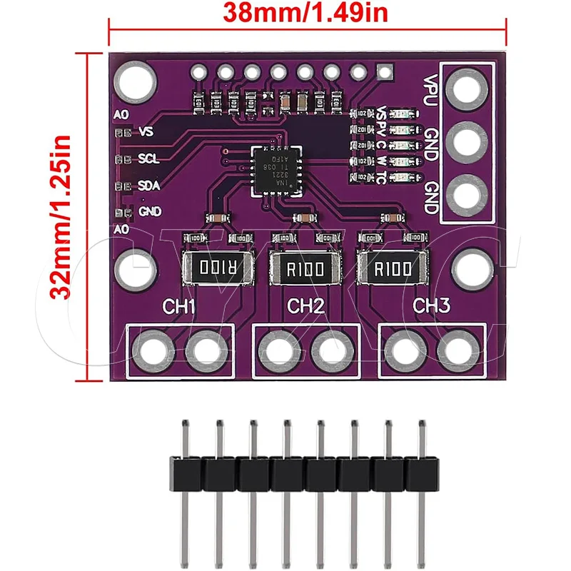 INA3221 Triple-Channel Shunt Current Voltage Monitor Sensor Low/High Side I2C Output Power Monitoring Control Module for INA219