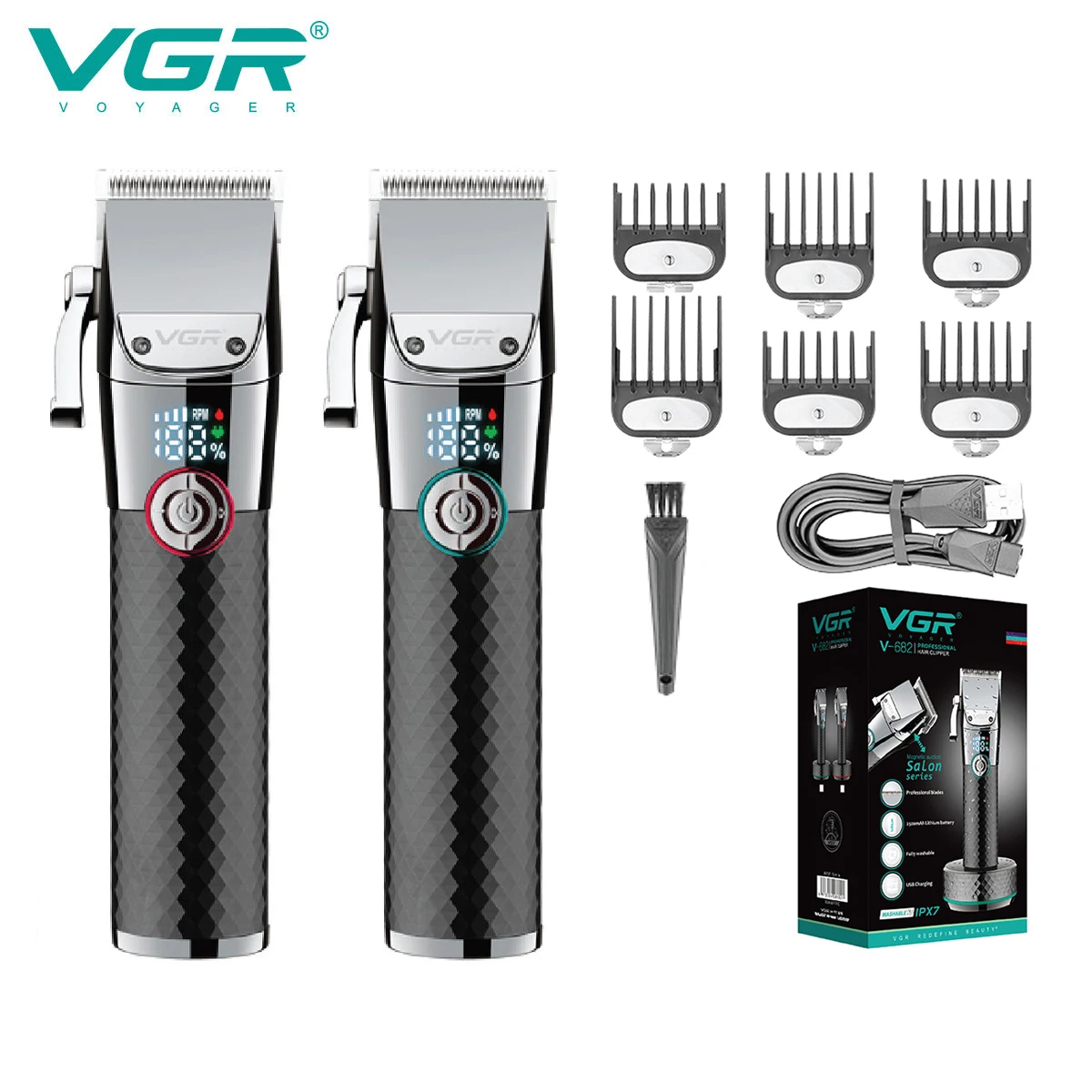 VGR V-682 Venta caliente IPX7 impermeable profesional máquina para cortar cabello cortadora de pelo inalámbrica recargable cipper de pelo para hombres