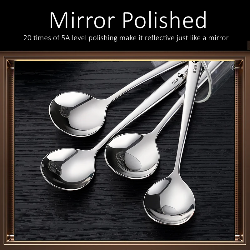 4 Pcs of LFGB Certificated 316L Stainless Steel Spoon 99.9% Anti-bacterial Children Soup Ladle Family Safe Reflective Tableware - Image 5