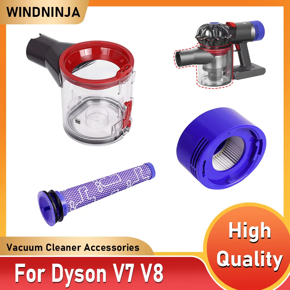 Filtres de poubelle pour aspirateur à main Dyson V7 V8, collecteur de pièces, pré-filtre, post-filtre, tasse à poussière, seau de remplacement