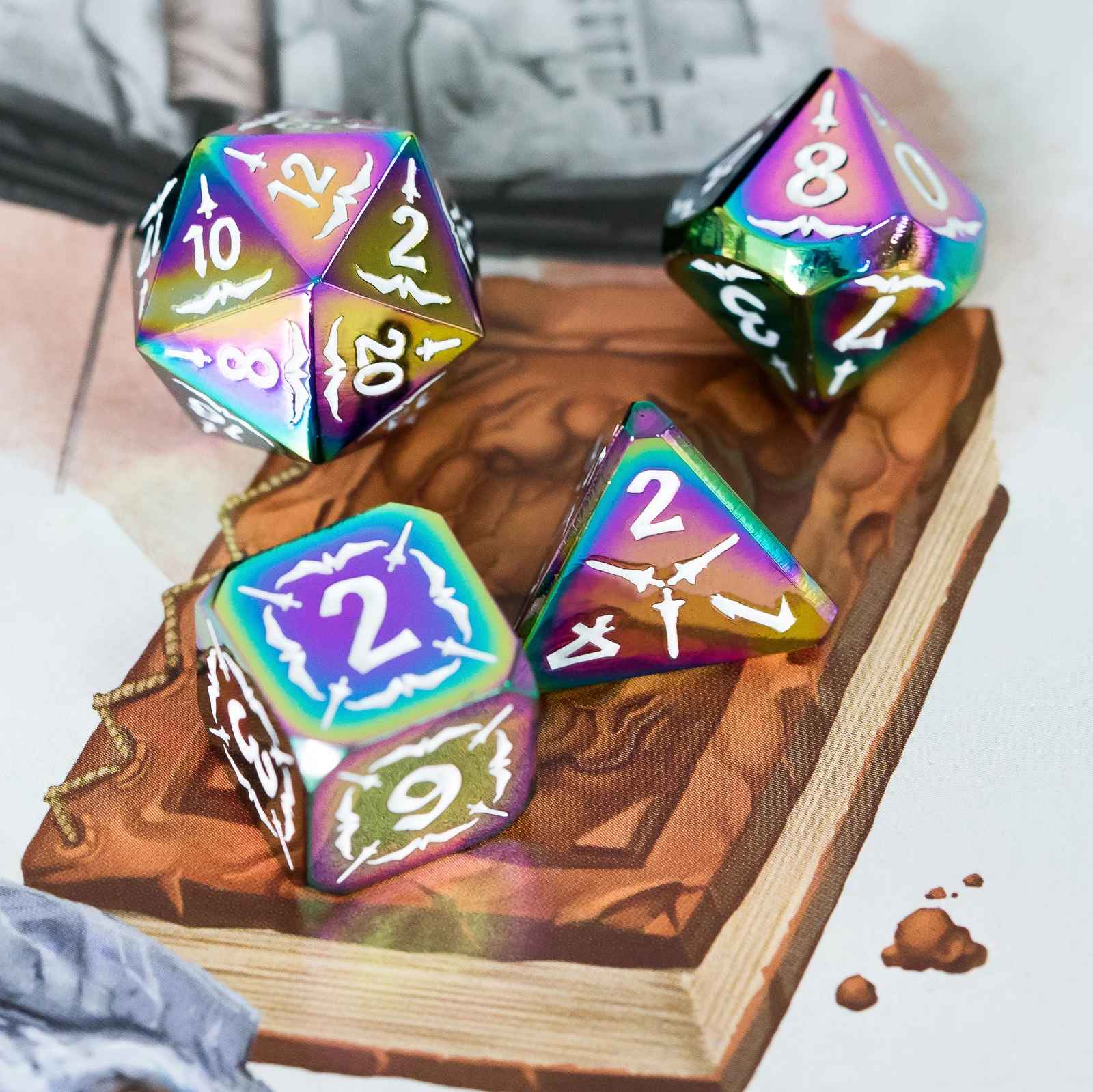 Cusdie 7 Pcs Eagle Logam D & D Dice, DND Dadu Polyhedral Logam Dadu Set untuk Bermain Peran Permainan MTG Pathfinder