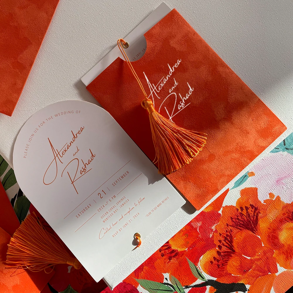 100 pcs Orange Velvet Wedding Invitation Card Personalized  Business Wedding Quinceanera Birthday Invitation Card