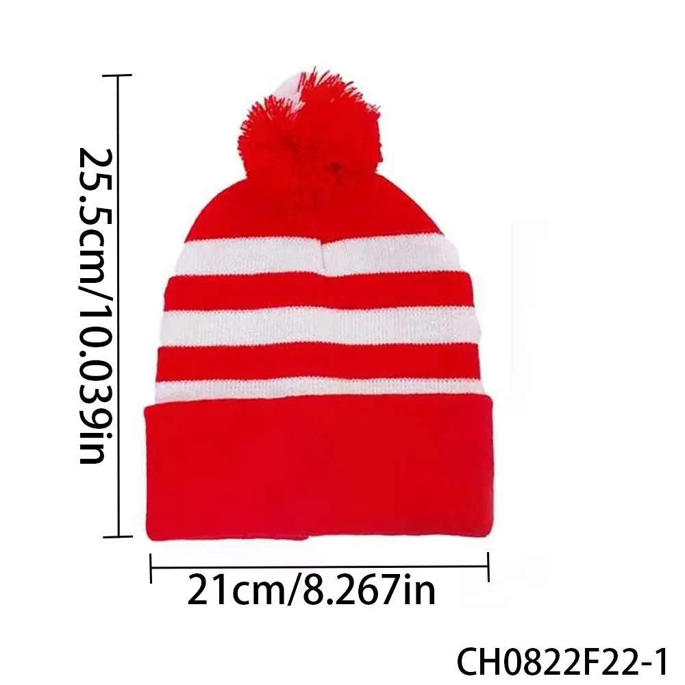 PESENAR Festliche rot-weiß gestreifte Strickmütze mit Bommel – klassisches Weihnachts-Winter-Accessoire