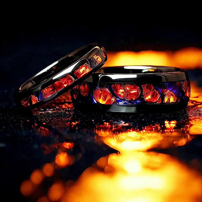 8MM Unique Men's Fashion Stainless Steel Rings Red Abalone Shell Inlay Wedding Band Jewelry Engagement Party Steel Ring Gift
