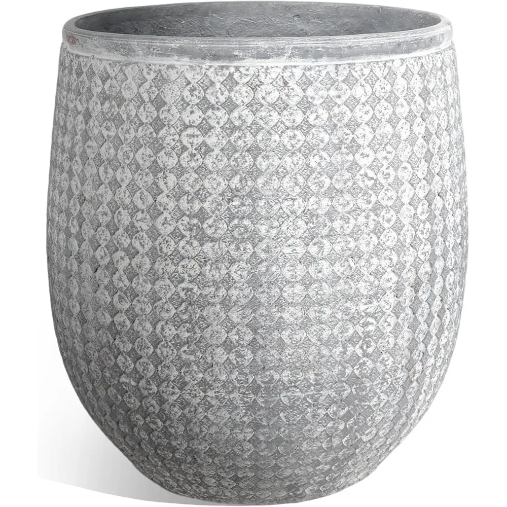 

Worth Garden Large Grey Round Planter – 14.5 Dia x 17.5 H Lightweight Magnesium Oxide Cement Plant Pot with Texture – Raised Pat
