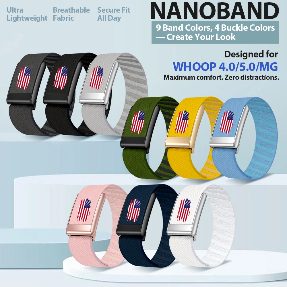 For US American Flag Stars And Stripes Logo Whoop 4.0 5.0 MG Replacement Sports Wristband Band Nylon Elastic Straps Metal Frame