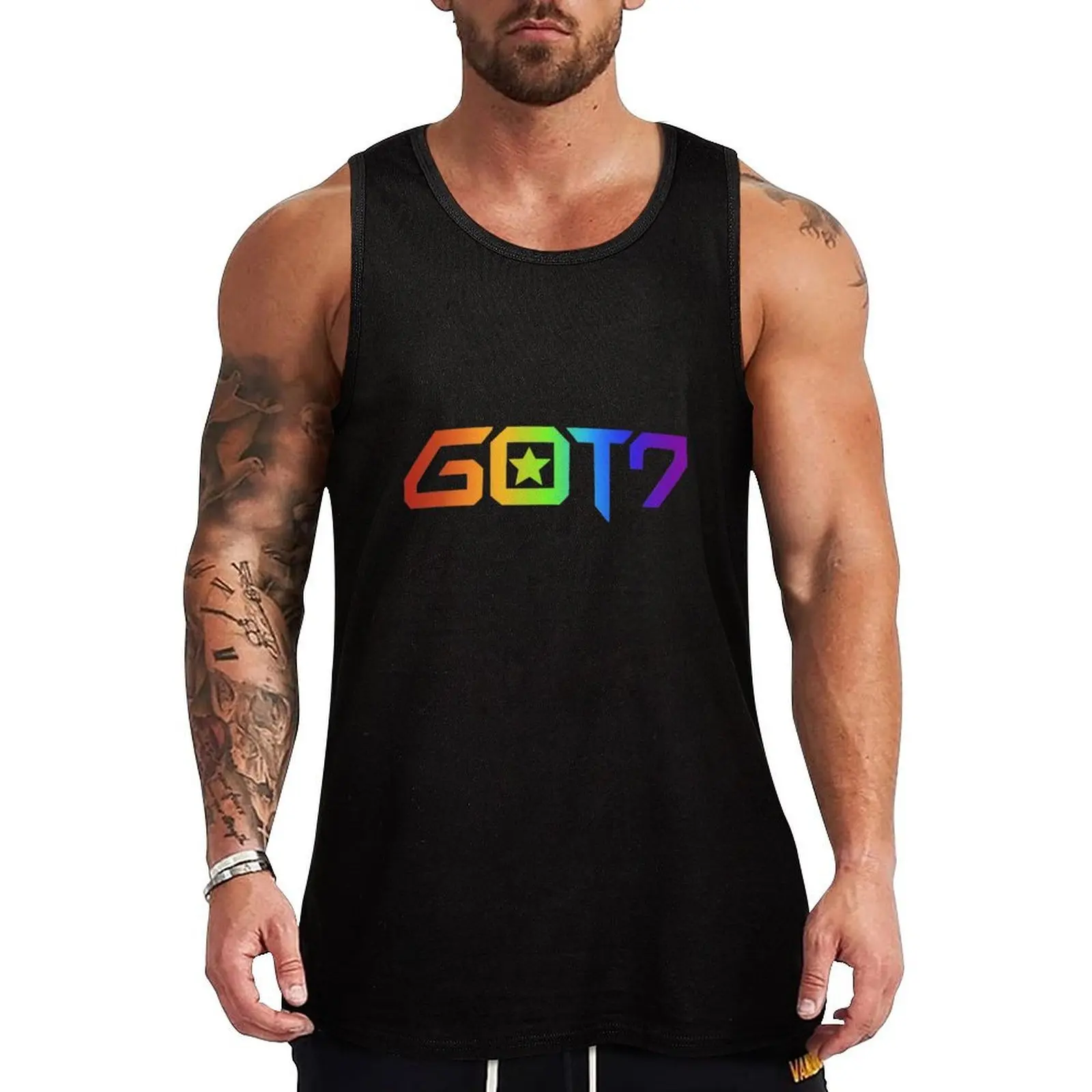 

Got7 Rainbow Logo Tank Top Bodybuilding Fitness Tank Top Sleeveless Gym Shirt