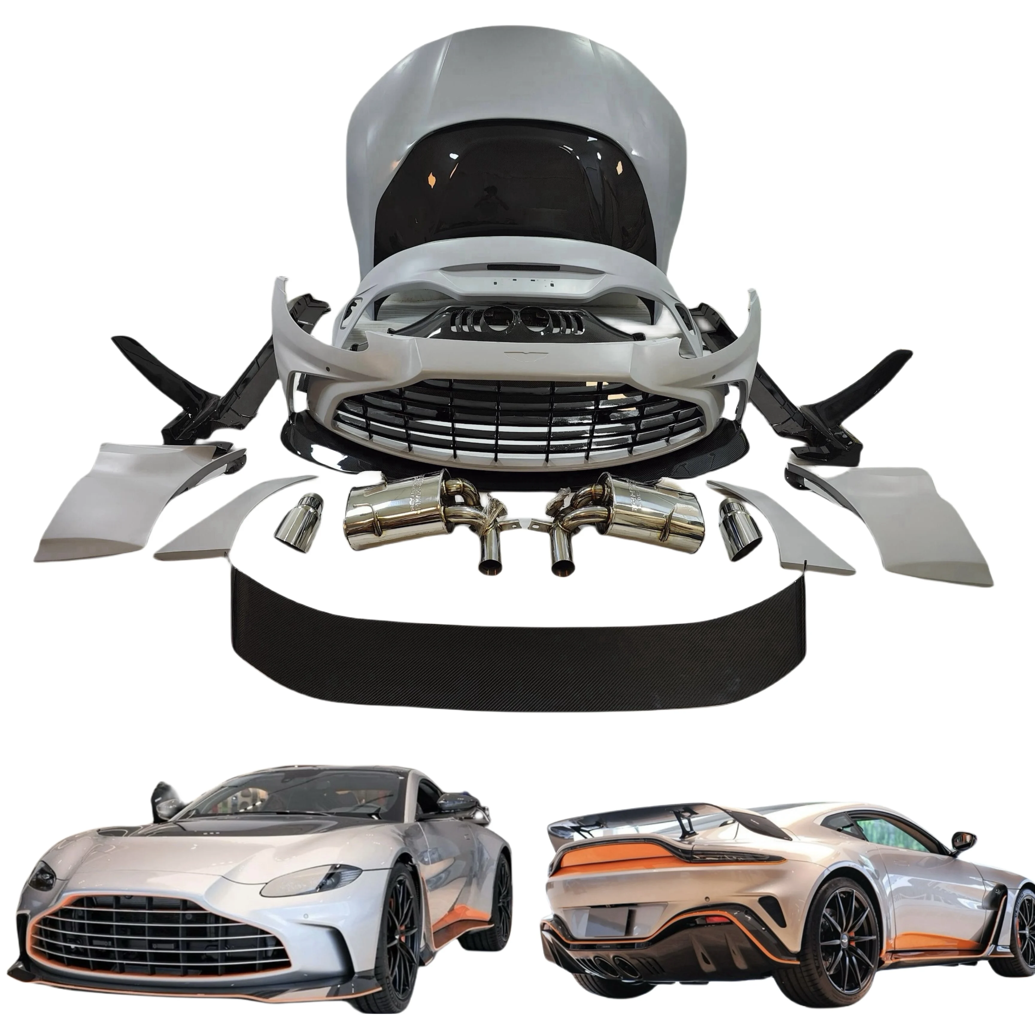 High-Quality Dry Carbon Fiber Body Kit For Aston Martin Vantage To Upgrade V12 Style Front Rear Bumper Side Skirt Hood