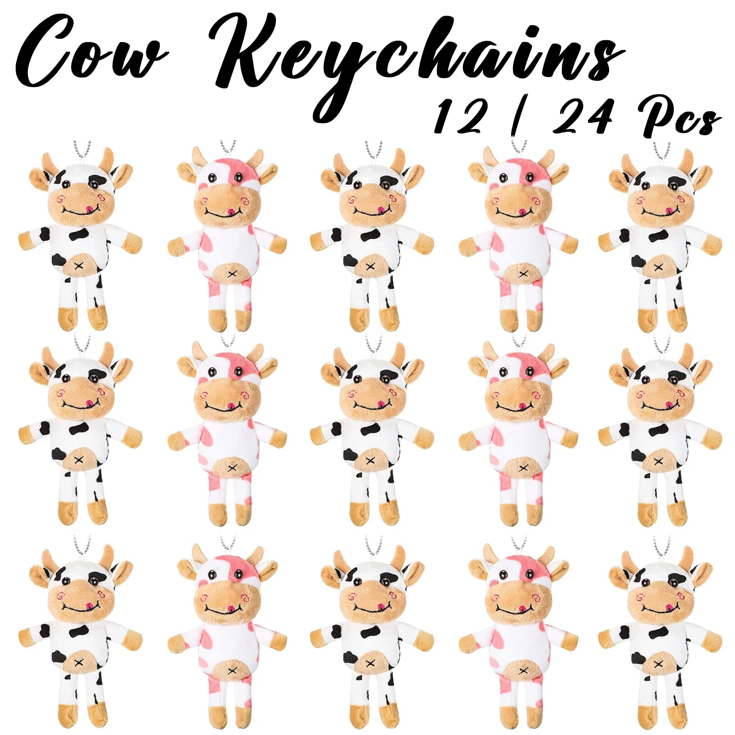 12/24Pcs Plush Cow Keychain Cow Stuffed Plush Animal Toy Bulk Spotted Farm Keyring Party Favors for Classroom Dec Birthday Gift