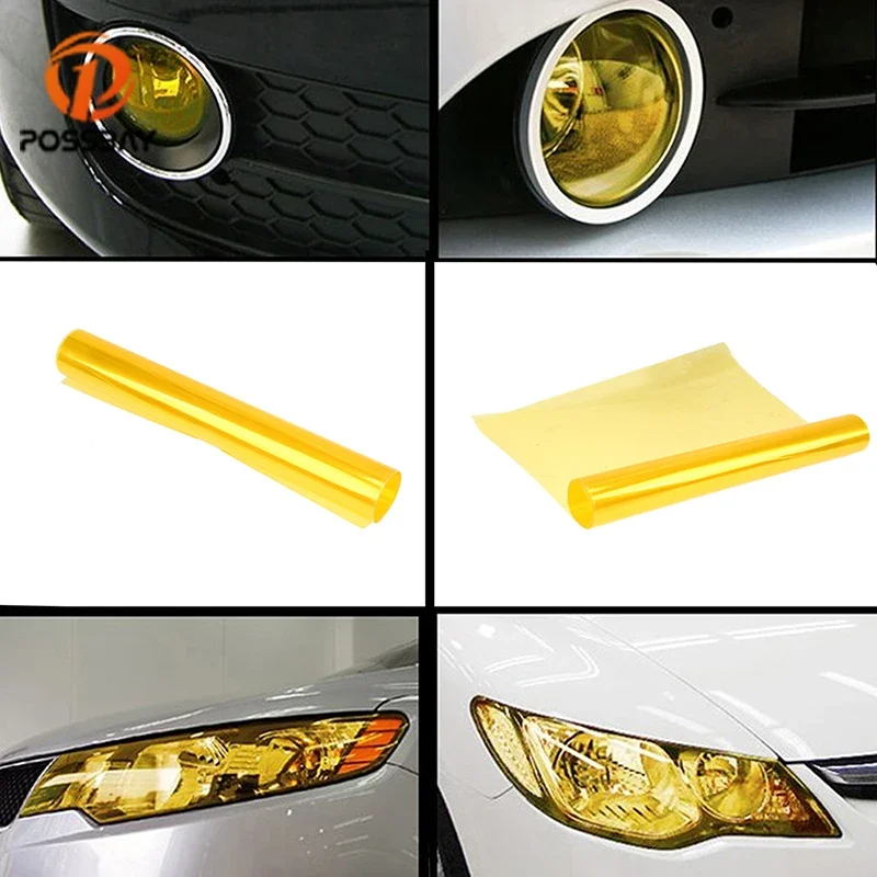 POSSABY 40*120cm/30*152cm Car Headlight Film Protection Light Film Tint Yellow/Deep Black/Light Black Stickers