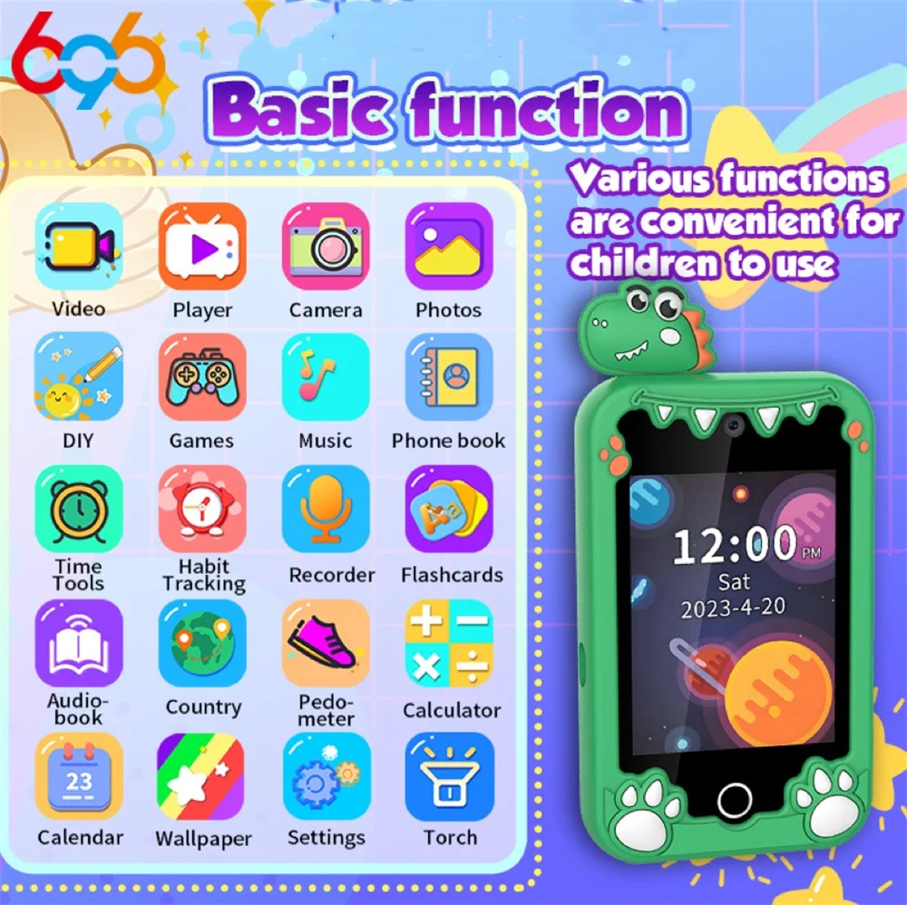 الأطفال هاتف ذكي 2.8 بوصة تعمل باللمس كاميرا رقمية تعلم سماعة صغيرة لصبي فتاة ألعاب MP3 مشغل موسيقى هدية عيد ميلاد