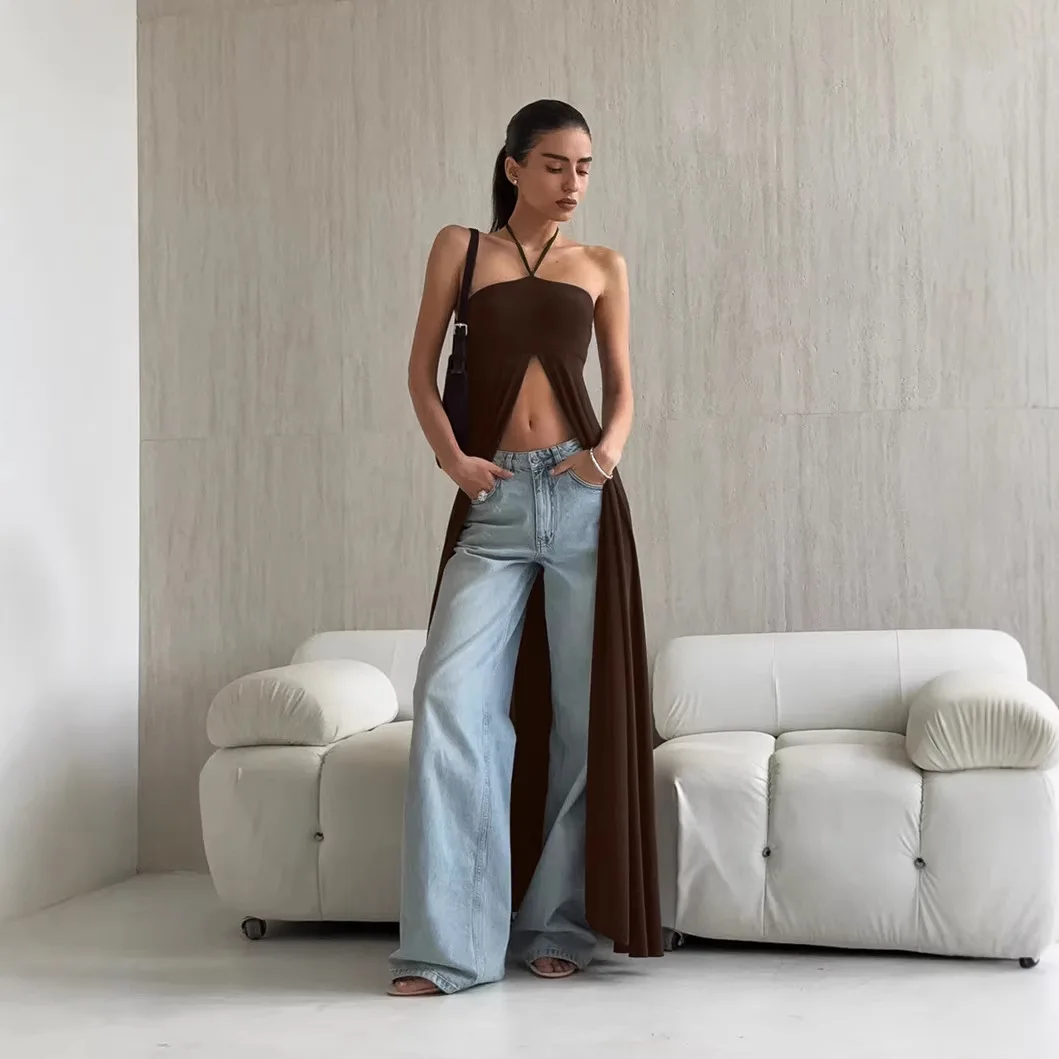 

Women's Elegant Halter Bodycon Sleeveless Backless High Slit Midi Dress Fashion Unique Party Dress