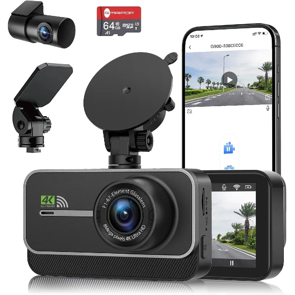 4K Wifi 3 Channel Dash Cam Night Vision Loop Recording & 2