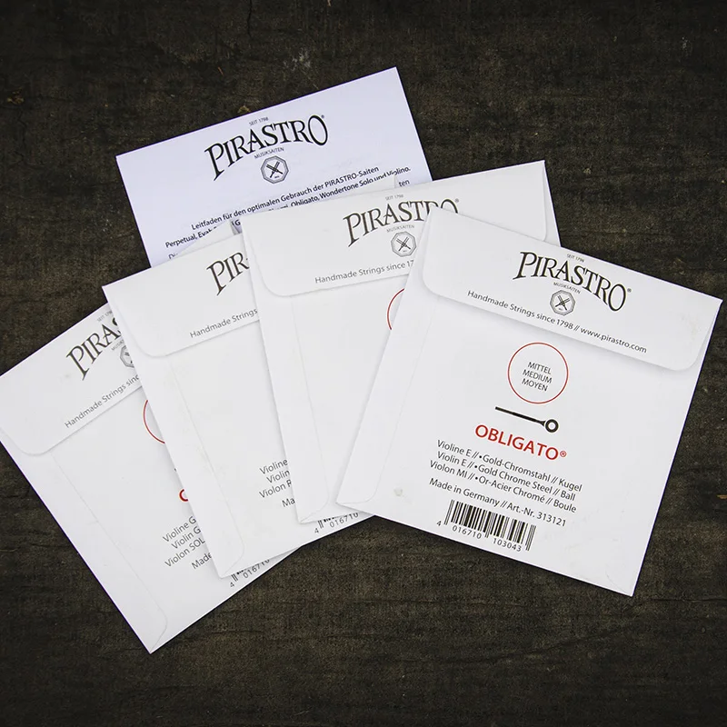 PIRASTRO Obligato Violin Strings Set E-A-D-G 4 Strings Synthetic Core E-gold/E-steel Medium Tension Ball End 4/4-1/2 Available