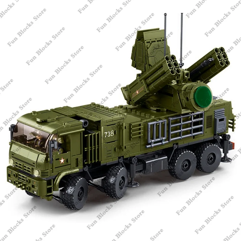 SLUBAN Military Antiaircraft Missile Vehicle Pantsir S1S Anti-aircraft Car Model Building Blocks set Soldier Bricks giocattoli per bambini