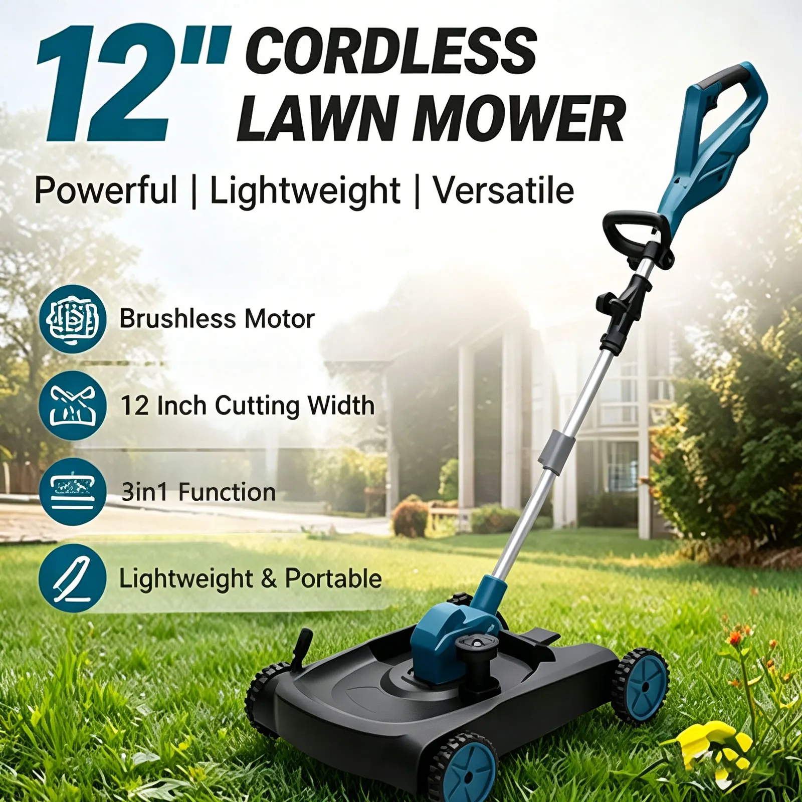 New 12Inch Brushless Electric Lawn Mower 3 in 1 Cordless Scalable Grass Trimmer Pruning Cutting Tool for Makita 18v Battery Pin