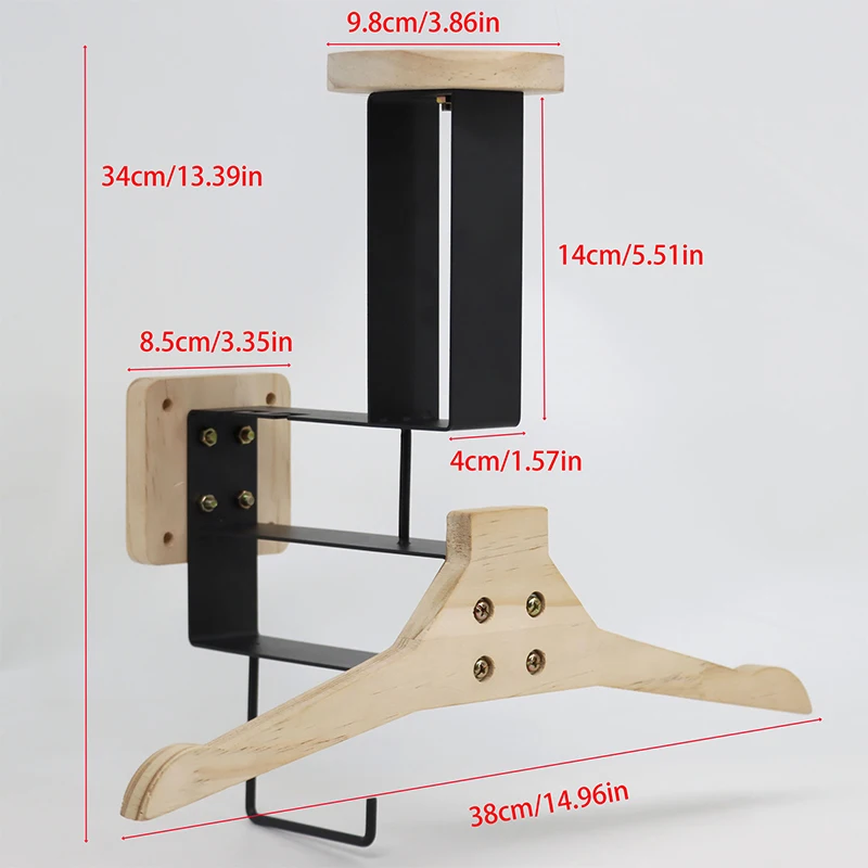 Motorcycle Helmet Rack Wooden Vest Helmet Wall Mount Stand with Hooks 2-In-1 Versatile Motorcycle Helmet Vest Storage Holder