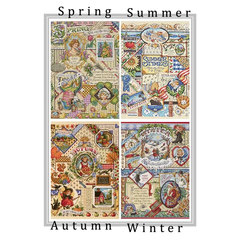 Amishop Gold Collection Kit punto croce contati adorabile Primavera Estate Autunno Inverno Time Sampler Janlynn Four Seasons Season