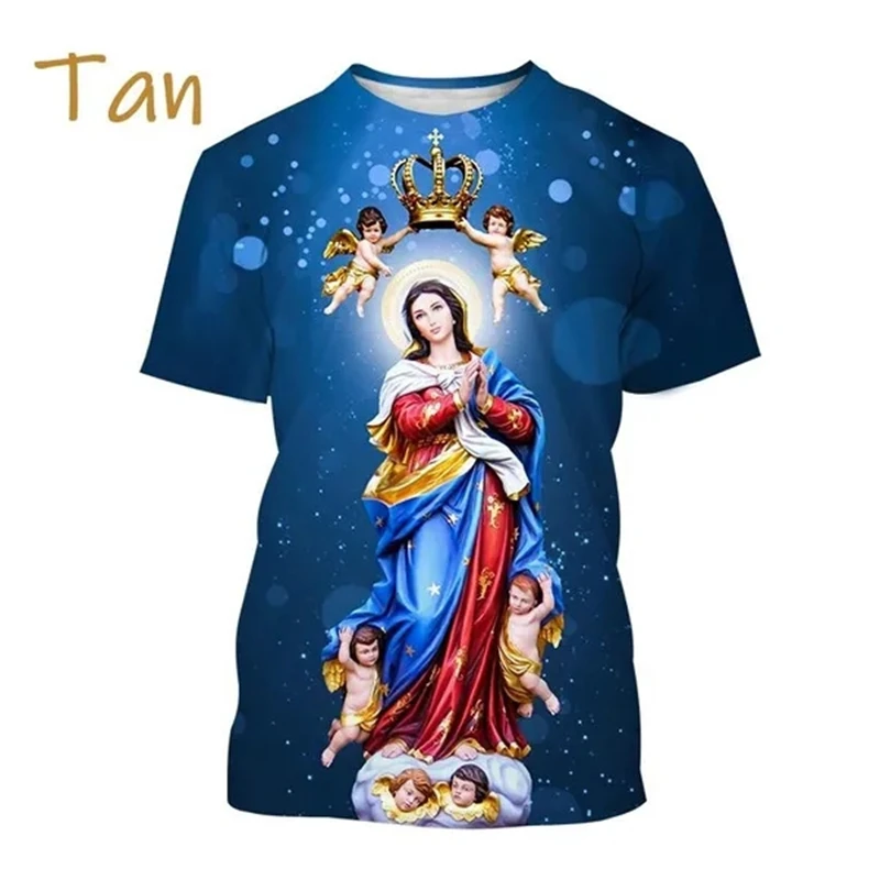 The Latest Summer Religious Belief Virgin Mary 3D Printed T-shirt Men Women Casual Fashion Short Sleeve Tees T Shirt Cool Tops