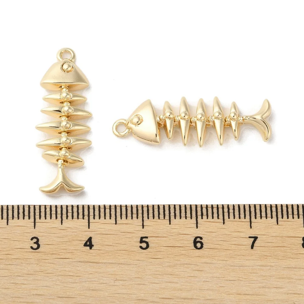 Encantos de bronze Fishbone para Fazer Jóias, Pingentes De Esqueleto De Peixe, Brinco DIY, Colar, Pulseira, Chaveiro, Artesanato, 30x10x4.5mm, 10Pcs