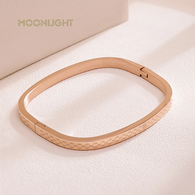 MOONLIGHT Classic Square Stainless Steel Bangles For Women Rose Golden Colors Exquisite Bracelets Fashion Female Jewelry Gifts