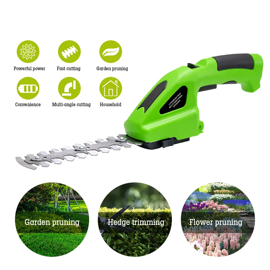 HILDA Electric Grass Trimmer 2in1 Battery Rechargeable Shear Hedger Pruning Scissors Garden Tool